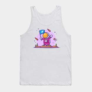 Cute Astronaut Holding Flag On Planet Cartoon Vector Icon Illustration Tank Top